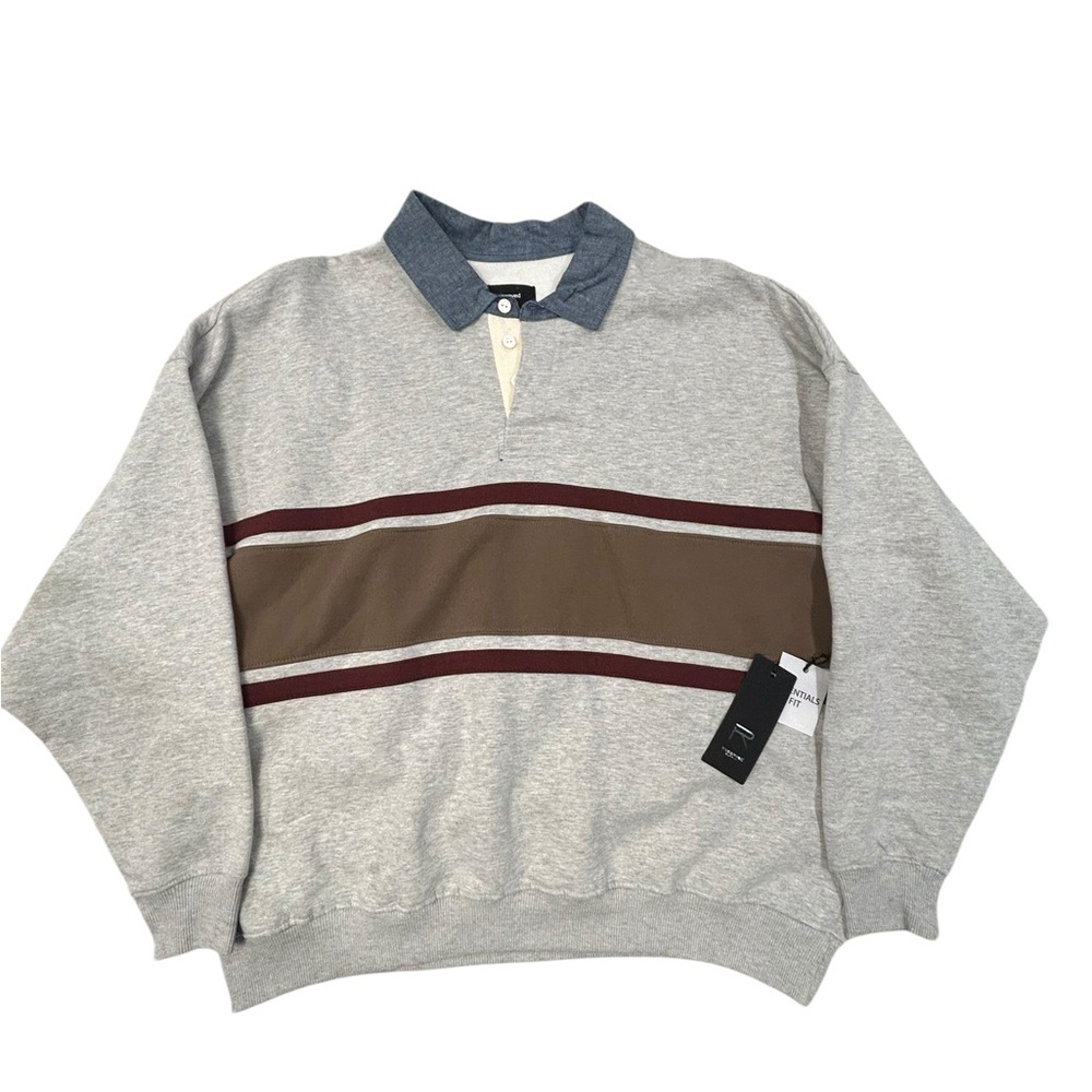 Reserved Supply Men’s Essentials Fit Gray Brown‎ Mockneck Rugby Sweatshirt M NWT